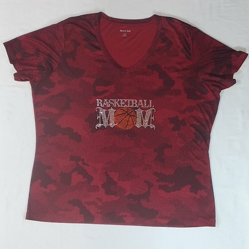 Sport-Tek Basketball Mom V-neck SS Tee Embellished Sz XXL